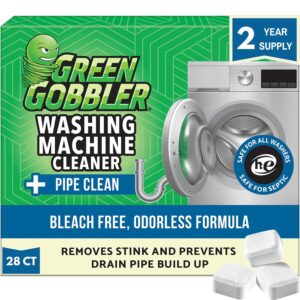 Green Gobbler Washing Machine Cleaner Tablets with Pipe Clean Technology Deodorizer | Front & Top Load Washer | 28 Count