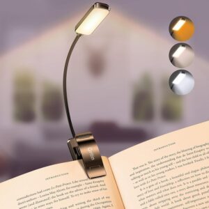 Gritin 9 LED Rechargeable Book Light for Reading in Bed - Eye Caring 3 Color Temperatures,Stepless Dimming Brightness,80 Hrs Runtime Small Lightweight Clip On Book Reading Light...