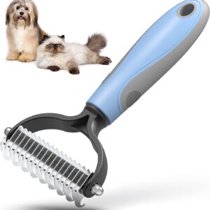 Grooming Tool- Dog and Cat Dematting Comb and Brush with 2 Sided Professional Grooming Rake (Blue, Grey)