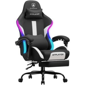 GTRACING Gaming Chair with Foot Rest & Racing Style RGB LED Lights, Breathable Fabric for Home Office Desk, Ergonomic High Back Computer Chair with Headrest & Lumbar Support,...
