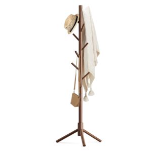 Haddockway Wooden Coat Rack Stand with 8 Hooks New Zealand Pine 3 Adjustable Coat Standing Tree Easy Assembly for Coats, Hats, Scarves and Handbags for Entryway, Hallway,...