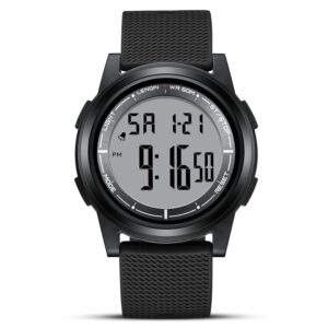 HANPOSH Mens Digital Watch Ultra Thin Minimalist Sports Waterproof Outdoor LED Screen Large Face Wrist Watches for Men with Back Light Alarm Date Stopwatch