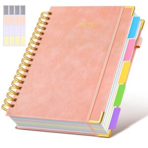 Hardcover Spiral Notebook Journal with Removable Dividers Tabs, 300 Pages Leather 5 Subject Notebook College Ruled, 8"x10" Large B5 Notebooks for Work School Note taking, Lined...