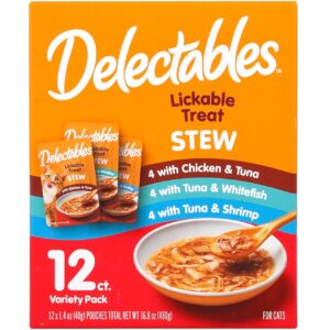 Hartz Delectables Stew Lickable Wet Cat Treats for Adult & Senior Cats, Variety Pack, 1.4 Ounce (Pack of 12)