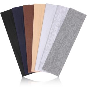 Headbands for Women, Stretchy Non Slip Soft Cotton Cloth Hair Bands for Sports, Workout, Yoga and Running, 7pcs (Black, White, Medium Gray, Navy, Light Brown, Flesh, Floral Gray)