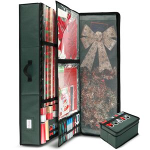 Hearth & Harbor Holiday Storage with Extra 2 PC of Christmas Storage Bins and Ribbon Storage Organizer - Fade Resistant Wrapping Paper Storage Containers with Wheels Fits Up to...