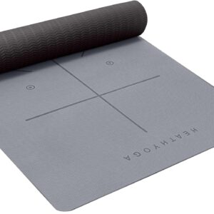 Heathyoga Eco Friendly Non Slip Yoga Mat, Body Alignment System, SGS Certified TPE Material - Textured Non Slip Surface and Optimal Cushioning,72"x 26" Thickness 1/4"