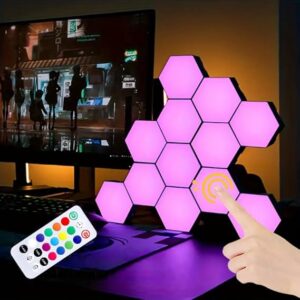 Hexagon Wall Lights, Smart LED Remote, 13 Colors Touch-Sensitive DIY Modular Assembled RGB Wall Panels, Hex Light with USB-Power for Autism, Game Room Decor, Party (6-Pack)