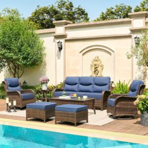 HILLGA Luxury Patio Furniture Set with 6-inch Thick Cushion, Outdoor Couch and High Back Swivel Rocker Patio Chairs, 7PCS Wicker Conversation Set for Deck Yard and Poolside,...