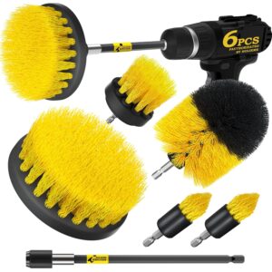 Holikme 6Pack Drill Brush Power Scrubber Cleaning Brush Extended Long Attachment Set All Purpose Drill Scrub Brushes Kit for Grout, Floor, Tub, Shower, Tile, Bathroom and...