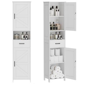 Homhedy 67" H Tall Bathroom Storage Cabinet with 2 Barn Doors and 1 Drawer, Narrow Storage Unit, Adjustable Shelves, Floor Cabinet for Bathroom, Living Room, Entryway, Kitchen,...