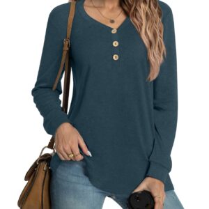 HOTGIFT Womens 2025 Blouse Winter Fall Long Sleeve Tunic Tops Casual V Neck Button T-Shirts