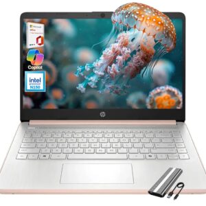 HP 14 inch Student Laptop 2025, Intel Processor N150 (up to 3.60 GHz), 1-Year Microsoft 365, Copilot AI, Fast Charge, Wi-Fi 6, Ultra Slim, Win 11 S, w/128GB PSD (Pale Rose Gold,...