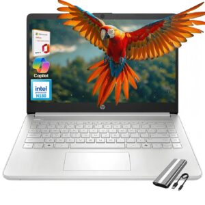HP 14 inch Student Laptop 2025, Intel Processor N150 (up to 3.60 GHz), 1-Year Microsoft 365, Copilot AI, Fast Charge, Wi-Fi 6, Ultra Slim, Win 11 S, w/128GB PSD (Natural Silver,...