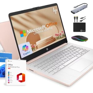 HP 14" Laptop 2025 Business Student Slim Computer, Lifetime MS Office, Copilot AI, Quad-Core Intel CPU, 16GB RAM, 628GB Storage (128GB UFS+500GB Ext), MarxsolAccessory, Wi-Fi 6,...