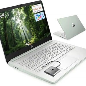 HP 14 Student-Laptop Back to School, Quad-Core Processor (Up to 3.6GHz) 4GB RAM 128GB SSD, Laptops for Student with 1-Year Office 365 Copilot AI Win11, Willow Green