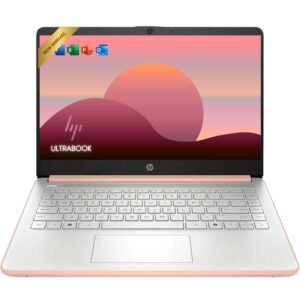 HP Rose Gold Ultrabook 14 Laptop with Microsoft 365 Home and Business โข Intel 4-Core CPU โข 1.1TB Storage (1TB OneDrive and 128GB SSD) โข 8GB RAM โข Windows 11 w/o Earphones