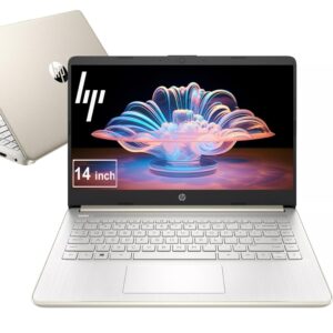 Hp Slim & Powerful 16GB RAM Laptop – 1-Year Free Microsoft 365, Fast Intel Core, 1.1TB Storage (64GB SSD with 64GB External and 1TB Cloud Storage) - Win 11 w/o Earbuds (Pale Gold)