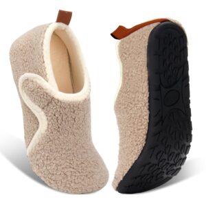 Ibeauti Womens Mens House Slippers Rubber Sole Indoor Slipper Socks Lightweight Fleece Lined Slip-on Barefoot Slippers