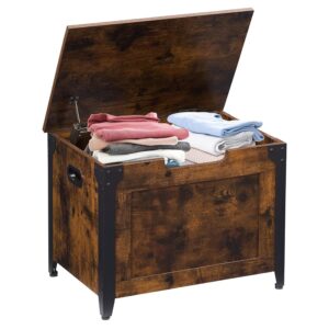 IDEALHOUSE Storage Bench, 23.6" Retro Wooden Storage Chest with 2 Safety Hinges, Loads 300 lb, Easy Assembly, Storage Ottoman Bench for Bedroom Entryway Living Room, Rustic Brown