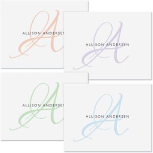 Initial Personalized Note Card (4 Color Choices) - 24 Cards with White Envelopes, 4¼ x 5½ Inch Size, Blank Inside, Add a Name and Initial, For Thank You Notes, or Graduation Gifts