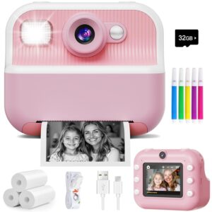 Instant Camera, Front Rear Dual Selfie Kids Camera with 1080P Videos, Holiday Birthday Gifts for Kids Age 3-12, Toddler Portable Travel Print Digital Camera Toy for 4 5 6 7 8 9...