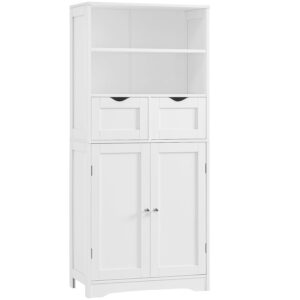 Iwell Tall Bathroom Cabinet, Storage Cabinet with 2 Drawers & Adjustable Shelves, Bathroom Storage Cabinet for Living Room, Dining Room, Entryway, White