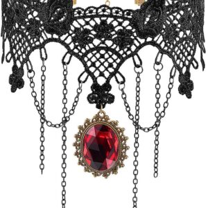 iWenSheng Halloween Costumes Jewelry for Women - Steampunk Black Lace Choker Necklace Gothic Jewelry Accessories, Vampire Choker Necklace Costume for Teen Girls