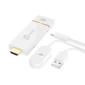 j5create ScreenCast 4K Wireless Adapter Screen Cast from Mobile Phone, Tablet, or Laptop Support for AirPlay, Miracast & Chromecast Mirror Extend for Windows & macOS Wireless...