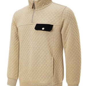 JMIERR Men's Quilted Sweatshirt Casual Long Sleeve Outdoor Stand Collar Quarter-Zip Pullover Sweatshirts
