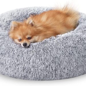 JOLLYVOGUE Small Dog & Cat Beds for Indoor Cats, Donut Cuddler Warming Soft Dog Beds with Anti-Slip Bottom, Round Calming Fluffy Plush Faux Fur Cushion Bed for Small Medium Dogs...
