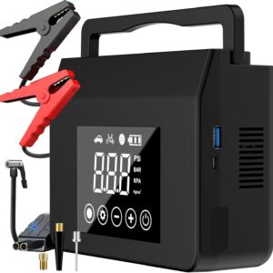 Jump Starter with Air Compressor, 4000A Car Battery Jump Starter(ALL Gas/8.0L Diesel) with 150PSI Tire Inflator 12V Car Battery Jump Power, 15000mAh PowerBank With LED Light,...