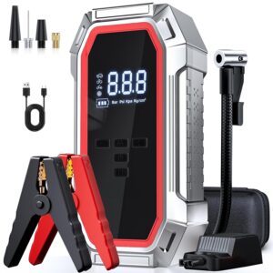 Jump Starter with Air Compressor, 5000A Peak Car Battery Jump Starter(9.0 Gas/8.0L Diesel), 160PSI 12V Jump Box Car Battery Jumper Starter Portable with Jumper Cables, LED...