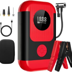 Jump Starter with Air Compressor,5000A Portable Car Battery Booster (10 Gas/8L Diesel) with 150PSI Tire Inflator,12V Car Battery Jump Box,Cordless Air Pump for,Motorcycle,Bike,...