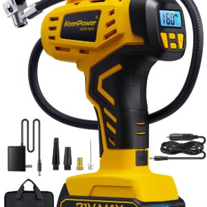 KeenPower Tire Inflator Portable Air Compressor - 2X Faster - 21V Rechargeable Battery Powered Handheld 160PSI Tire Inflator, Dual Power Supply Modes, Air Pump for Car...