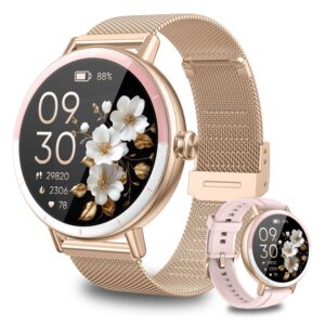 KEEPONFIT Smart Watches for Women Android/iPhone, IP68 Waterproof Fitness Tracker with Bluetooth Calls(Answer&Make), Activity Pedometer/Heart Rate/SpO2 Monitor/100+ Sports Model