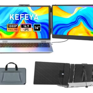 KEFEYA Laptop Screen Extender, 14" FHD 1080P IPS Laptop Monitor Extender Dual Screen, Portable Monitor for Laptops 13-17" with USB-C/HDMI Port, Plug n Play for...