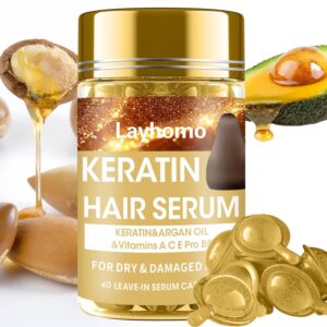 Keratin Hair Treatment Serum,Hair Oil Treatment for Dry Damaged Hair,Hair Oil Capsules with Keratin,Argan Oil-Leave-in Anti Frizz Conditioner with Vitamins A, C, E & B5- No...