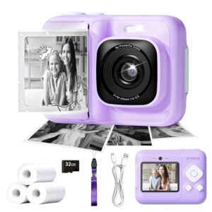 Kids Camera, 1080P Instant Digital Print Camera for Kids, Christmas Birthday Gifts for 4 5 6 7 8 9 10 Year Old Girls Boys, Portable Toy with 32GB SD Card & 3 Rolls Printing...