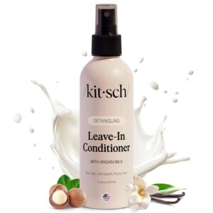 Kitsch Argan Milk Leave In Conditioner Spray โ Hair Detangler Spray for Curly, Wavy, Fine, Dry & Damaged Hair - Silicone-Free | Ideal Gifts for Women - 6.8oz