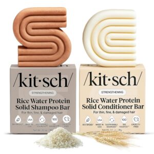 Kitsch Rice Water Protein Solid Shampoo and Conditioner Set for Hair Growth โ Strengthening Hair Care Duo w/Rice Protein & Vitamins for Damage Repair โ Paraben, Sulfate &...