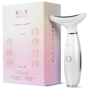 KLY Beauty Face & Neck Massager โ 7-Color LED Light Therapy Device with Soothing Heat & Vibration for Relaxation and Skin Rejuvenation โ White