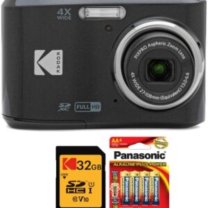Kodak PIXPRO FZ45 Digital Camera (Black) Bundle with 32GB Class 10 UHS-I U1 SDHC Memory Card and AA High-Performance Alkaline Batteries (4-Pack) (3 Items)