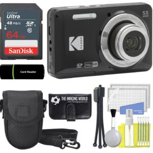 Kodak PIXPRO FZ55 Black 16MP Digital Camera 5X Optical Zoom 28mm Wide Angle 1080P Full HD Video 2.7" LCD Camera + 64GB Card and Reader + Case + Memory Wallet + Tripod + Cleaning...