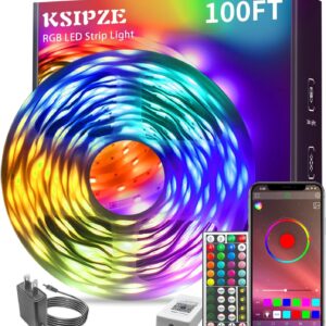 KSIPZE 100ft Led Strip Lights RGB Music Sync Color Changing Bluetooth Led Lights with Smart App Control Remote Led Lights for Bedroom Room Lighting Flexible Home Dรฉcor