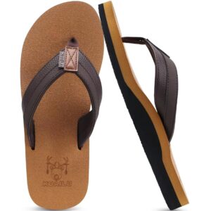 KuaiLu Men's Yoga Mat Leather Flip Flops with Arch Support Comfortable Cushion Walking Thong Sandals Slip On Indoor Outdoor