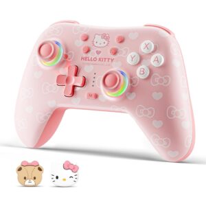 Kuitmor Pink Switch Controller,Hello Kitty Hall Effect Controllers Wireless for Switch 2/1/OLED/Lite,PC,Android,iOS | Bluetooth + Wired,1000mAh Battery,6-Axis Gyro,Dual...