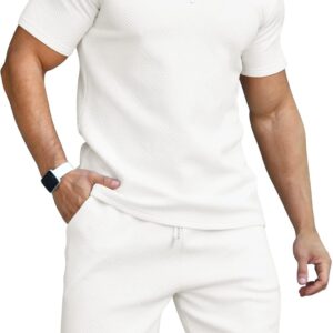 KUYIGO Men's Polo Shirt and Shorts Set Summer Outfits Fashion Casual Short Sleeve Suit for Men 2 Piece Tracksuit