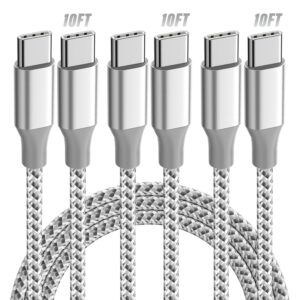 KYEHD USB C Cable๏ผ3 Pack 10FT 60W Fast Charging USB C to USB C Cable, Durable Type C Charger Cable for iPhone 17/16/15/iPad MacBook CarPlay and More-Grey White