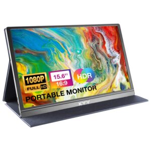 KYY Portable Monitor 15.6inch 1080P FHD USB-C, HDMI Computer Display HDR IPS Gaming Monitor w/Premium Smart Cover & Screen Protector, Speakers, for Laptop PC MAC Phone PS4 Xbox...